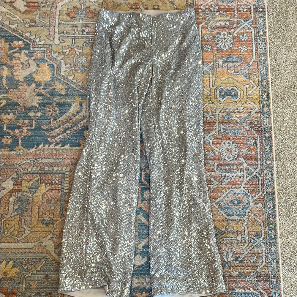 Silver Sequin Flare Pants by H&M size small BNWT